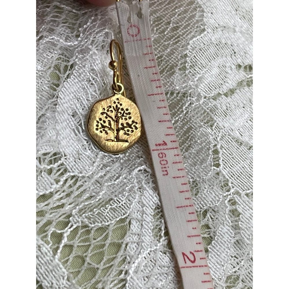 Gold Tone Tree Engraved Round Dangle Earrings - Picture 10 of 12